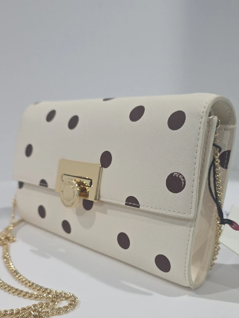 NWT ⭐ Ted Baker PARISA Crossbody Wallet on a Chain Bag Ivory / Brown Polka Dots